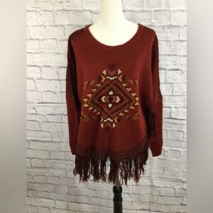 COTTON & RYE WOMEN'S SOUTHWESTERN KNIT FRINGE PONCHO SIZE MEDIUM‎ NWT